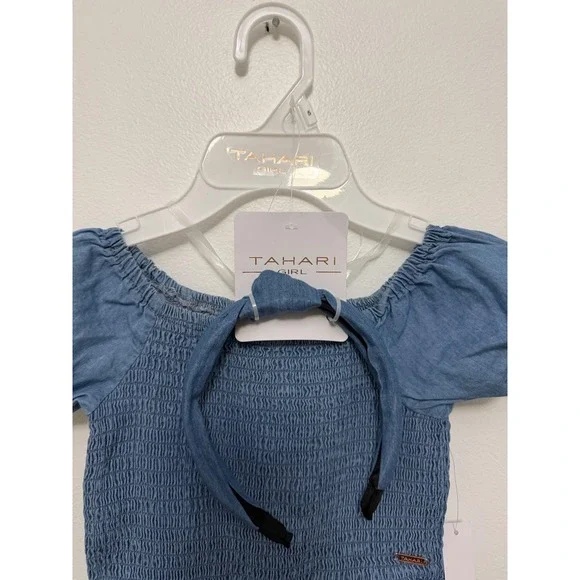 Tahari Girls Blue Chambray Jumpsuit with Matching Headband – Size 5 – NWT - Picture 2 of 5